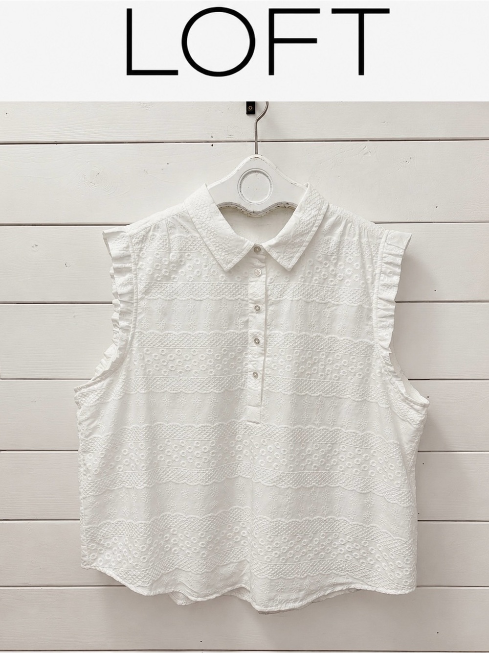 LOFT White Eyelet Sleeveless Blouse Size XXL
